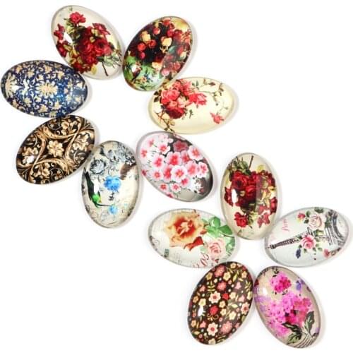 Xinyao 10pcs 20x30mm Oval Flower Pattern Style Cabochon for DIY Jewelry Finding