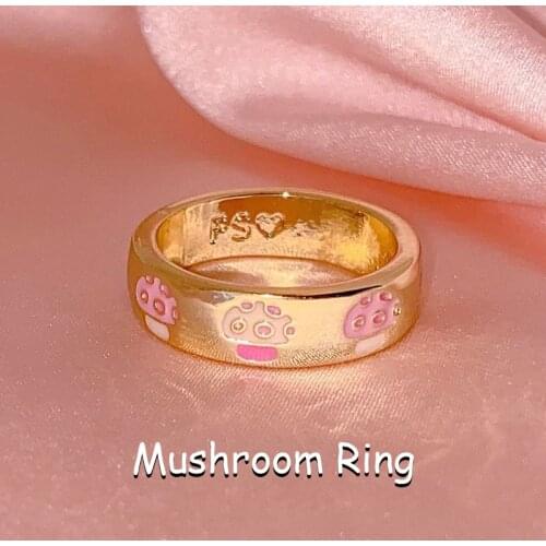 Y2k Jewelry Pink Mushroom Rings For Women Egirl Vintage Fashion Charm Cute INS Rings 2000s Aesthetic Friends Gifts Wholesale
