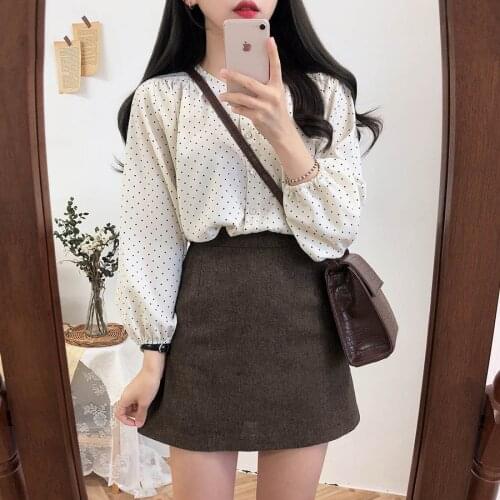 S XL New dot Vintage Shirt female Oversize Tops Women Long sleeve Girls Blouse Plus Size Autumn Women Blouses femme Blusas