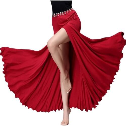Women Dance Accessories Adjustable Fit Elastic Waistband Side Slit Belly Dance Modal Long Skirt for Training