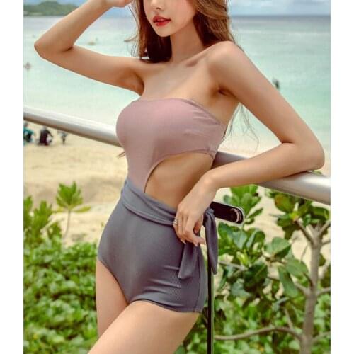 Hot Sale Womens Irregular Swimsuit Sexy One-piece Hollow One-shoulder Sleeveless Bodysuit Bikini Swimsuit