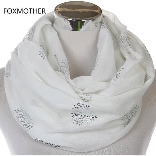 FOXMOTHER New Fashionable White Grey Shiny Bronzing Silver Metallic Mulberry Tree Infinity Scarves For Womens