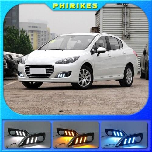 2Pcs Car styling for Peugeot 308 2012-2014 LED driving DRL with Daytime Running Light yellow turn signal Fog Head Lamp