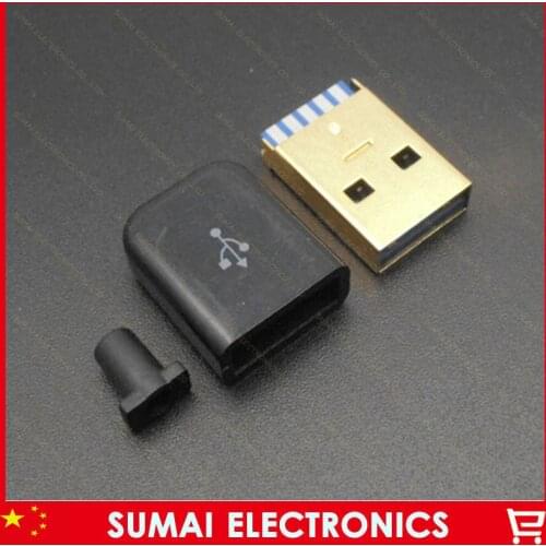 20sets 3U Gold Plating DIY 3 in 1 USB 3.0 wire socket jack Type A Mini USB Male Plug + Plastic shell