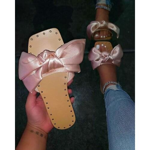 2021 Summer New Womens Sandals Open Toe Slippers Flat Womens Shoes Outdoor Bow Fashion Solid Color Plus Size 43