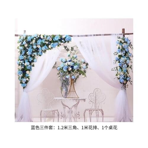 3pcs/lot sky blue roses with green grass Wedding Flower Wall Artifical Silk Flower Backdrop Wedding Decoration