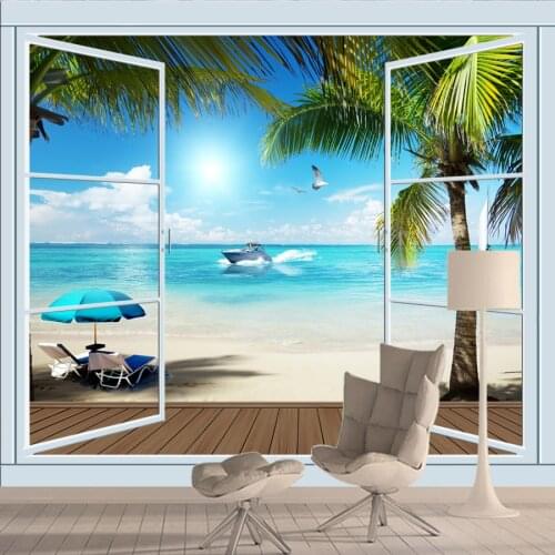 3d Palm Tree Sea Beach Wallpapers for Living Room Contact Murals Walls in Rolls Home Decoration Peel and Stick Furniture Sticker