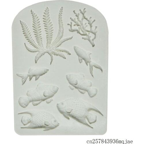 50pcs Fish Seaweed Mold Fondant Cake Decorating Tools DIY Silicone Cake Border Sea Coral Cupcake Chocolate Moulds