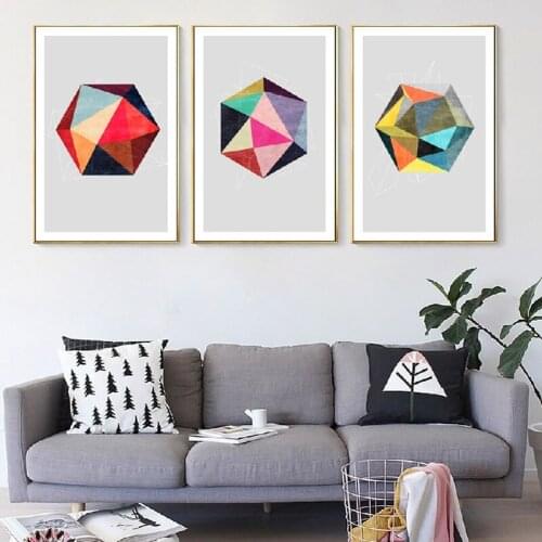 Nordic Abstract Multicolored Triangle Color Blocks Stitching Art Printing Canvas Poster Hexagon Painting Modern Home Decoration