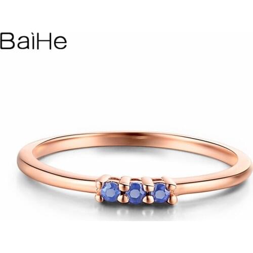 BAIHE Solid 14K Rose Gold 0.06CT H/SI Round natural Sapphirs Engagement Women Trendy Fine Jewelry Gift Beautiful Sapphire Ring