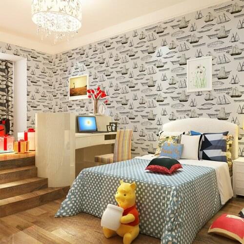 Beibehang European minimalist style childrens non-woven green wallpaper boys and girls bedroom room sailing 3D wallpaper roll