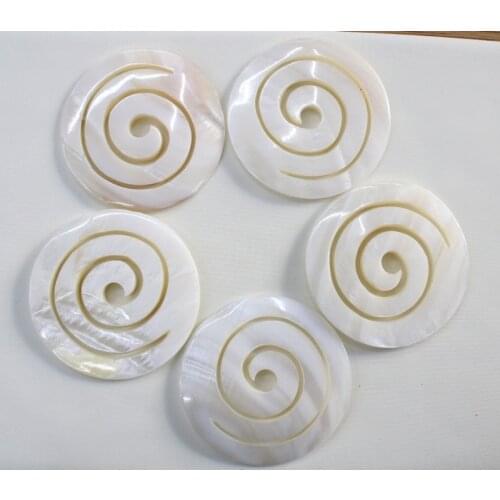 50mm natural white Abalone big Shell carved the Round Charms pendant for diy Jewelry making necklace Earrings Accessories 6PCS