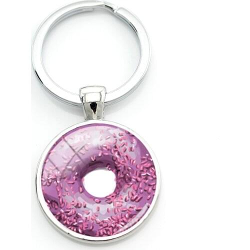 TAFREE Delicious Desserts Picture DIY Metal Keychains Classic Donuts Design Silver-Plated Keyring Keyholder Fashion Kids Jewelry