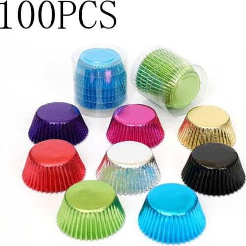 100Pcs Gold Foil Paper Cupcake Liners Gold/Silver/Red/Blue/Black tulip Pure Color baking muffin Cup cake Wrappers Case Holder