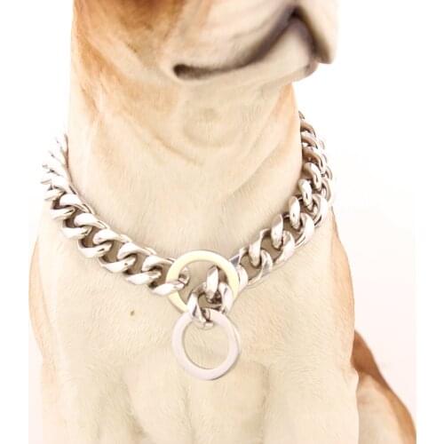 10"-40" High Polished Round Link 12mm Silver Color Stainless Steel Curb Cuban Link Chain Dogs Necklace Pet Jewelry