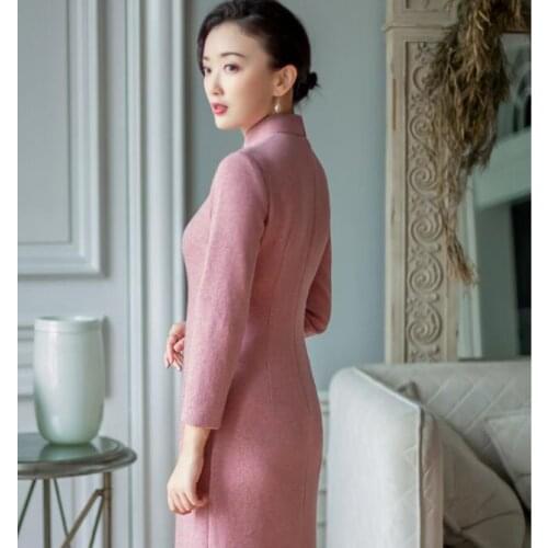 Chinese-styled long gown for Autumn,Chinese Robe,knitted Chinese Robe