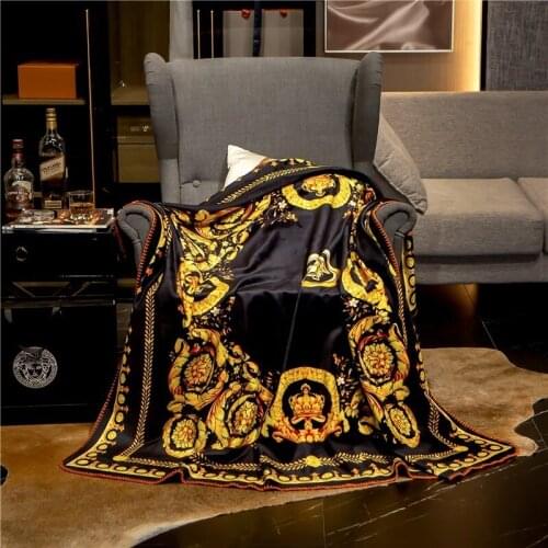2020 New Classic Palace Luxury Blanket Soft Fleece Velvet Sofa Throws Digital Printing Flannel Home Decoration Black Gold Size 3