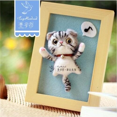 Cat Photo Frame wool needlepoint kit wool felt needle felting keychain craft needlecraft DIY handmade