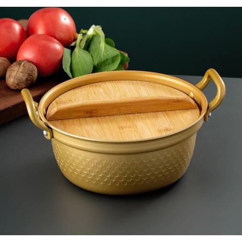 Stock Pot, Nonstick Soup Pot Pasta Cooking Pot with Wooden Lid, Cast Aluminum Soup Port with Double Handle, 21cm Diameter
