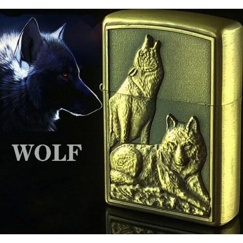 Metal Alloy Kerosene lighter Bronze Drawing Engrave Embossed Wolf Pattern windproof Gasoline Cigarette Smoking Accessories Gift