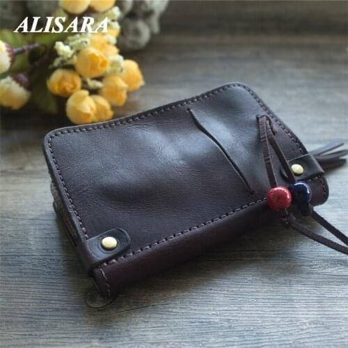 Leather Key wallet for Women or men key holder case vintage Coin Purse Key organizer Bank card bag Yellow Brown craft Keychain