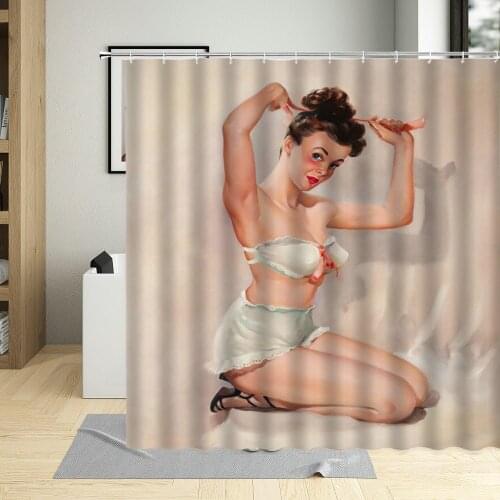 Beautiful Girl Painting Shower Curtain Sexy Woman Background Home Bathroom With Hook Decorative Cloth Washable Fabric Suit