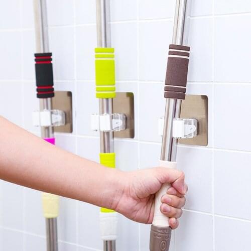 Adhesive Multi-Purpose Hooks Wall Mounted Mop Organizer Holder RackBrush Broom Hanger Hook Kitchen bathroom Strong Hooks