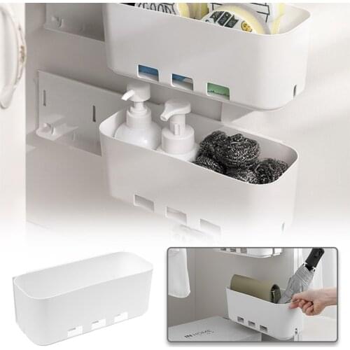 Kitchen Under Sink Storage Box Wall Hanging Drawer Organizer Plastic Spices Bottle Punching Free Holder Bathroom Shelf Organize