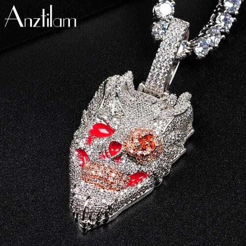 HIP HOP Evil Smile Skull Pendant Bling Iced Out AAA+ Cubic Zirconia Rose Flower Eye Face Necklace Men and Women Jewelry For Gift