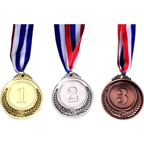 12pcs Winner Medal With Neck Ribbon Sports Day Children Gold Silver Bronze Spelling Blank DIY Award Suitable