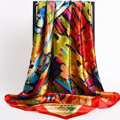 Fashion 90X90CM Handkerchief Neck Scarf For Women Small Shawl Silk Satin Hair Scarfs Female Square Headband Bandana Head Scarves