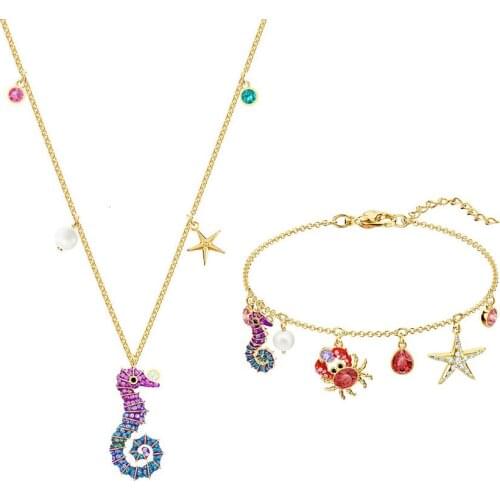 MANDY Fashion Trend New OCEAN SEAHORSE Set Shining Underwater World Seahorse Decoration Women Luxury