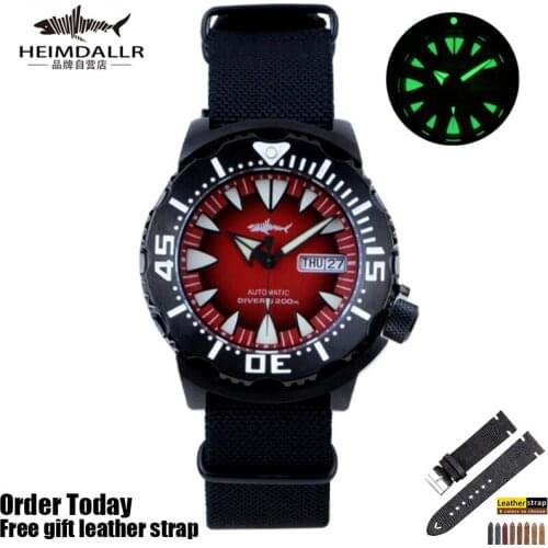 HEIMDALLR Mens Diver Watch Monster Luminous Dial Sapphire 200M Water Resistance NH36 Automatic Movement Mechanical Black PVD