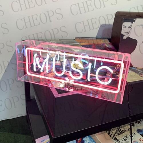 Music Acrylic Box Gift Neon Signs Real Glass Tube Beer Bar Pub Bedroom Wall Homeroom Girlsroom Party Decor Lamp 14x5