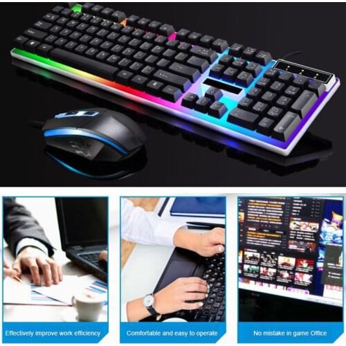 Gaming Keyboard Mouse Set USB Wired Backlit Colorful Rainbow Mouse Keyboard Kit for Home Office ND998