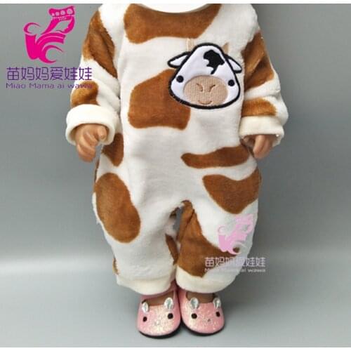 Cartoon cows jumsuits caps set for 43cm bebe dolls cute animal outfits for 18 inch girl dolls wearing toys
