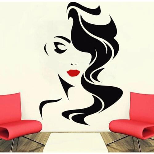 Wall Decal Beauty Salon For Ladys Red Lips Vinyl Sticker Home Decor Hairdresser Hairstyle Hair Hairdo Barbers Window Decal SL06