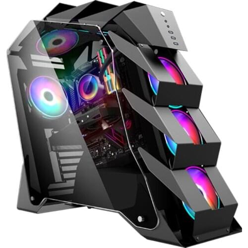Special-Shaped Tempered Glass 360 Water-Cooled ATX Large Board Fully Transparent Desktop Concept Large Chassis RGB Lamp Effect