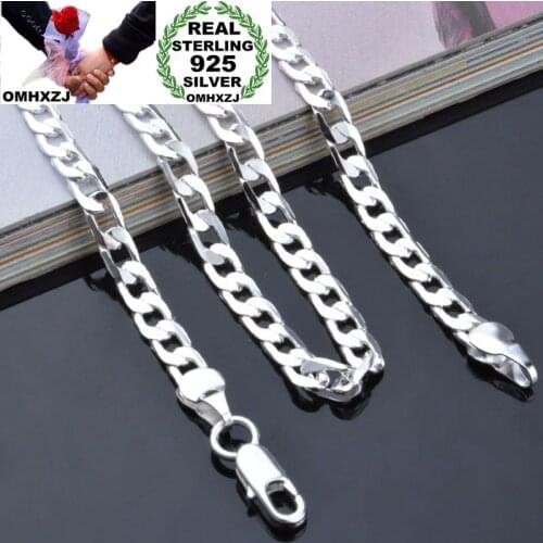 OMHXZJ Wholesale Personality Fashion Unisex Party Wedding Gift Silver 6MM Figaro Chain 925 Sterling Silver Chain Necklace NC198