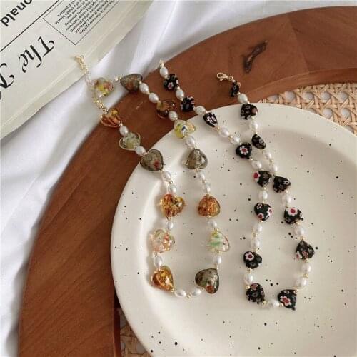 Natural Stone Beaded Heart Shape Love Reiki Heal Crystal for Charm Jewelry Pearl Necklace Girly Color Heart Necklace