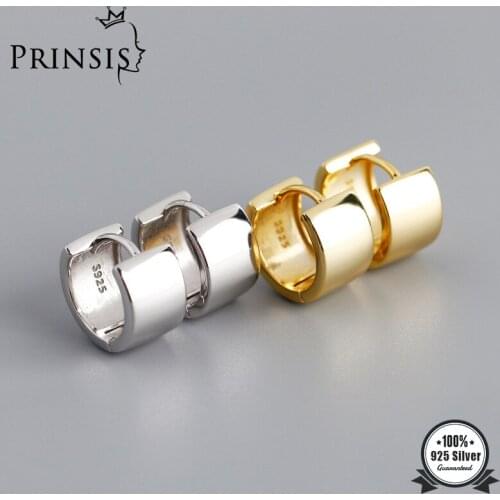 PrinSis 925 Sterling Silver Minimalist Geometric 7mm Width Smooth surface Hoop Earring For Women Silver 925 Jewelry DA750