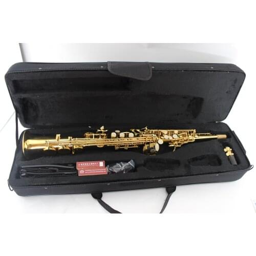 MARGEWATE Soprano Straight Pipe B Flat Sax Saxophone Brass Gold Lacquer with Mouthpiece Accessories MSS-525