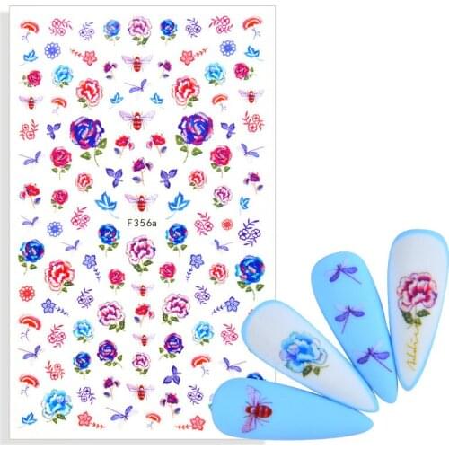 1 Sheet 3D Nail Decals Self-adhesive Design Sticker for Nails Peony Cute Butterfly Stickers for DIY Manicure Nail Art Decoration