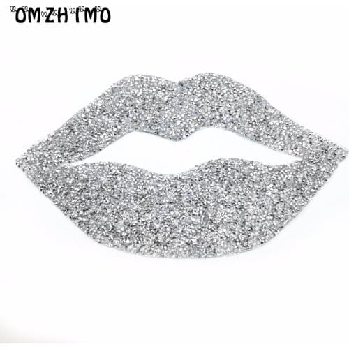 Sexy Lips hotfix crystals rhinestone patch applique Iron on patches For t shirt clothing decoration