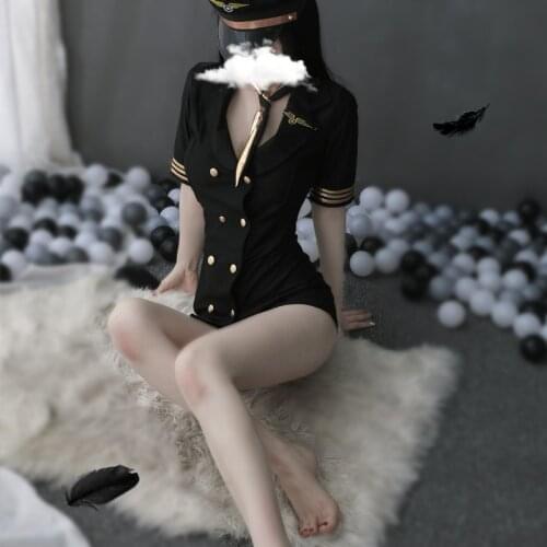 Sexy Flight Attendant Women Erotic Black Costumes Female Policeman Uniform Cosplay Lingerie for Cool Gothic Punk Style Gifts