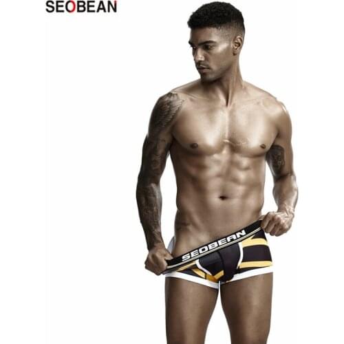 SEOBEAN New Style Mens Underwear Fashion Golden Line U-pouch Pocket Push Up Body Builded Lift Buttocks Sexy Boxers