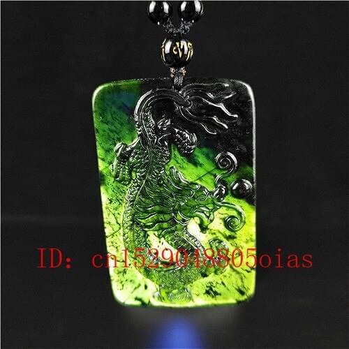 Certified Chinese Natural Black Green Jade Dragon Pendant Necklace Charm Jewelry Obsidian Carved Amulet Gifts for Women Men
