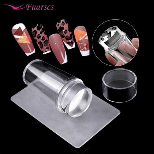 Fuarscs Nail Art Silicone Seal Fully Transparent Scraper With Seal Transparent Handle Silicone Seal Head With Cover Diy Printing