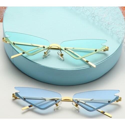 Fashion butterfly Sunglasses Women Men Rimless mirror Sun glasses Luxury Brand Rectangle Vintage Superhero Sun Glasses UV400