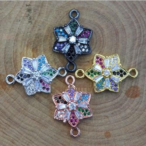 Cubic Zircon Paved Turkish Pendant, Dodecagon Shape, Colorful Double Bails, Metal Brass Connectors DIY In 19*12.1 mm PC6801